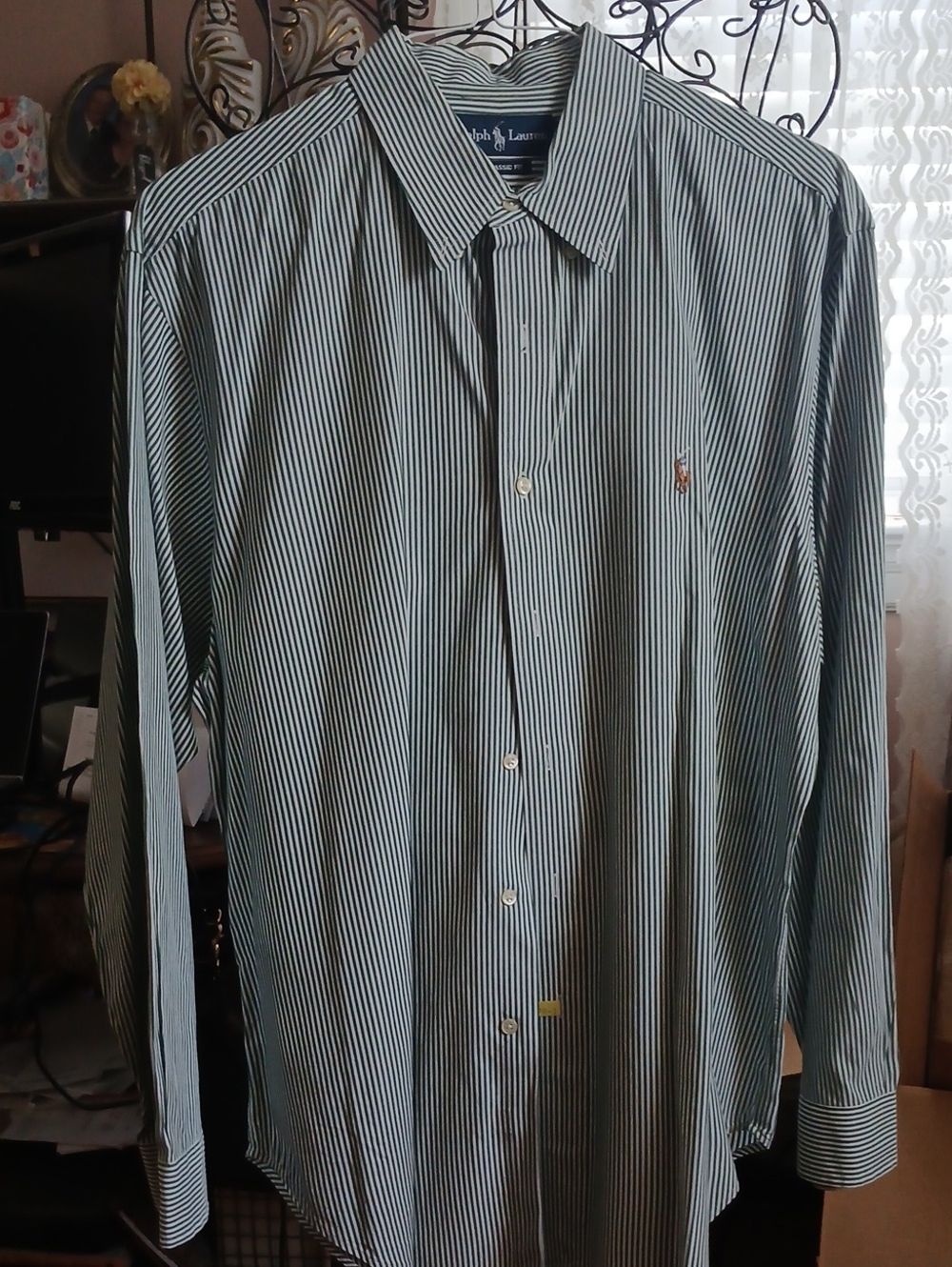 Ralph Lauren Men's Green Striped Button-Down Shirt